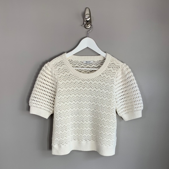 Madewell Sweaters - Madewell Cream Crochet Puff Sleeve Sweater